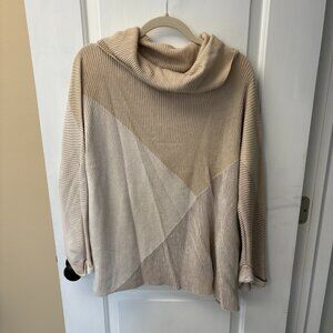 Beige & Tan Color Block Cowl Neck Sweater